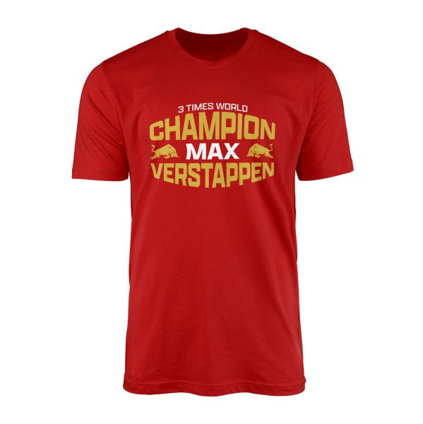 Max Verstappen 3 Times World Champion Tişört L - Kırmızı