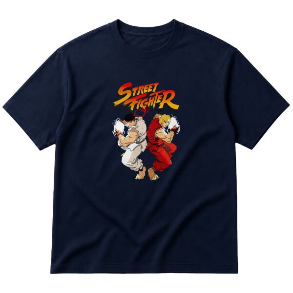 Street Fighter Oversize Tişört M - İndigo Mavisi