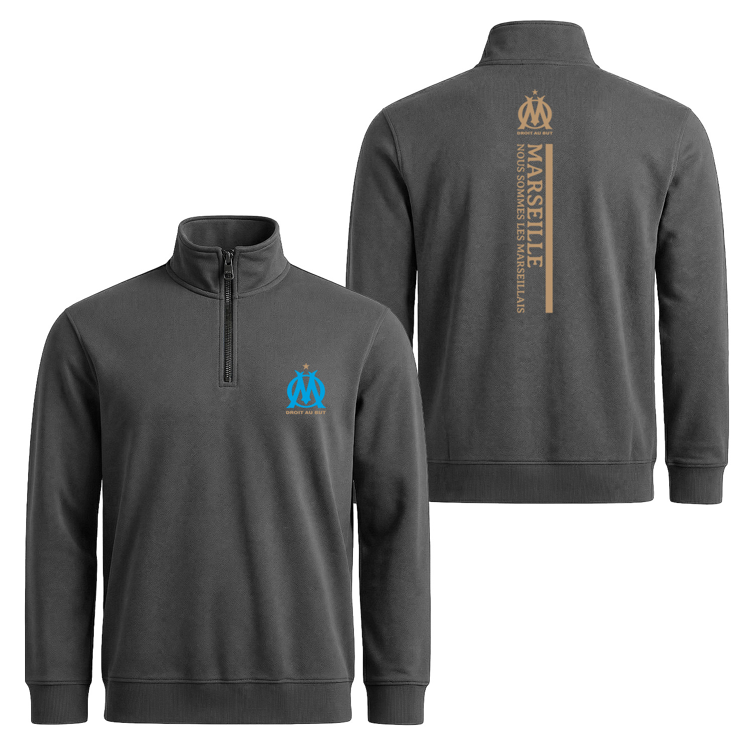 Olympique Marseille Yarım Fermuarlı Sweatshirt XXL - Füme