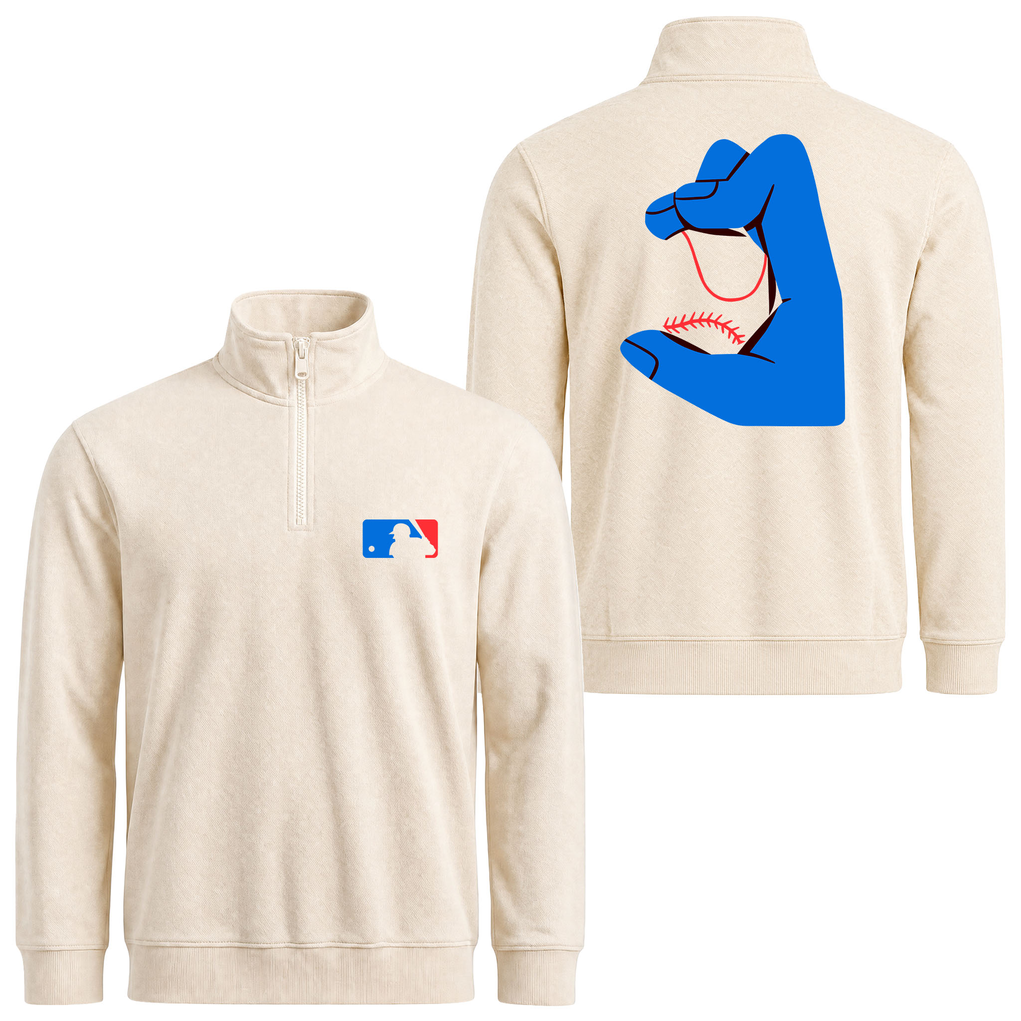 MLB Baseball Beyaz Yarım Fermuarlı Sweatshirt