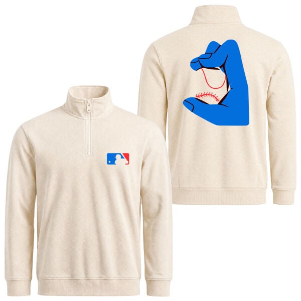 MLB Baseball Beyaz Yarım Fermuarlı Sweatshirt