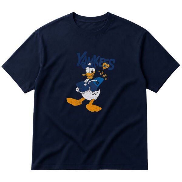 Donald Yankees Grunge Oversize Tişört S - İndigo Mavisi