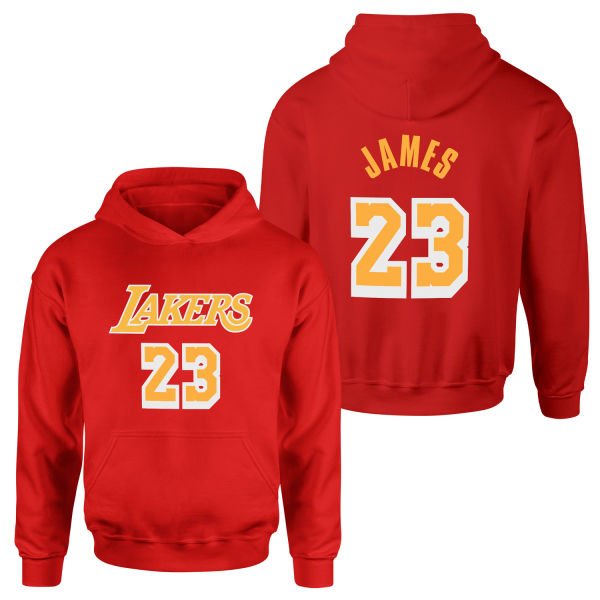 LeBron James 23 Lakers White Hoodie M - Kırmızı