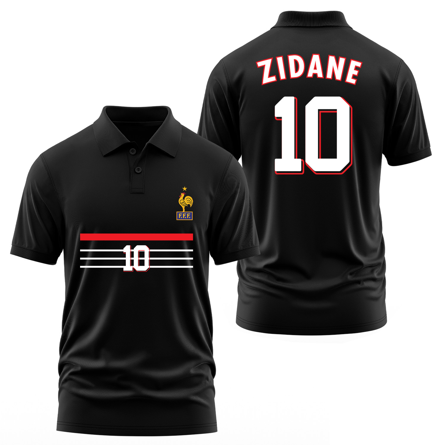 Zinedine Zidane 98 Fransa Polo Tişört S - Siyah