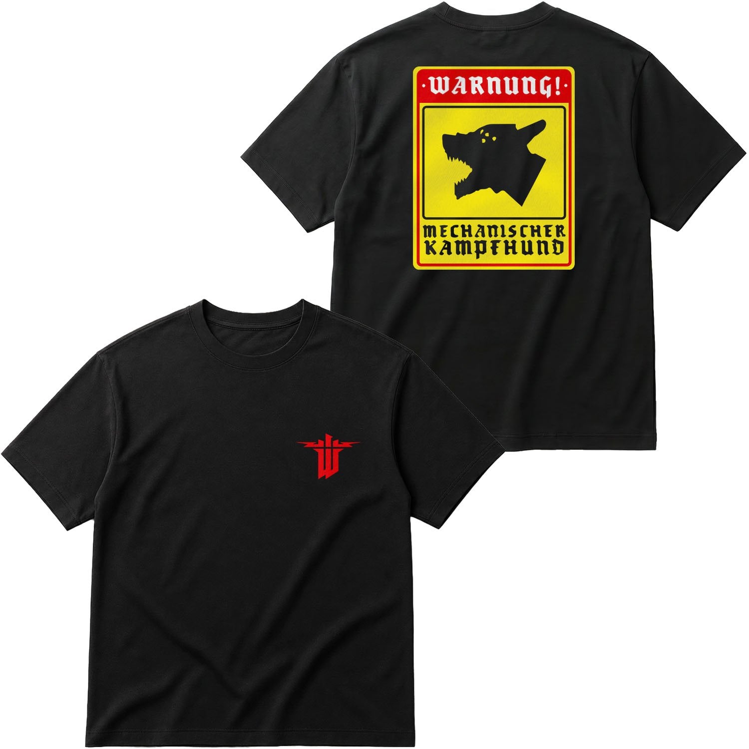 WARNUNG! Mechanischer Kampfhund | Wolfenstein Oversize Tişört S - Siyah