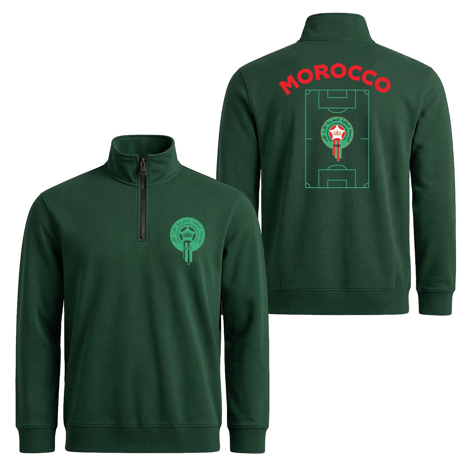 Fas Dünya Kupası 2026 Yarım Fermuarlı Sweatshirt XXL - Nefti Yeşili