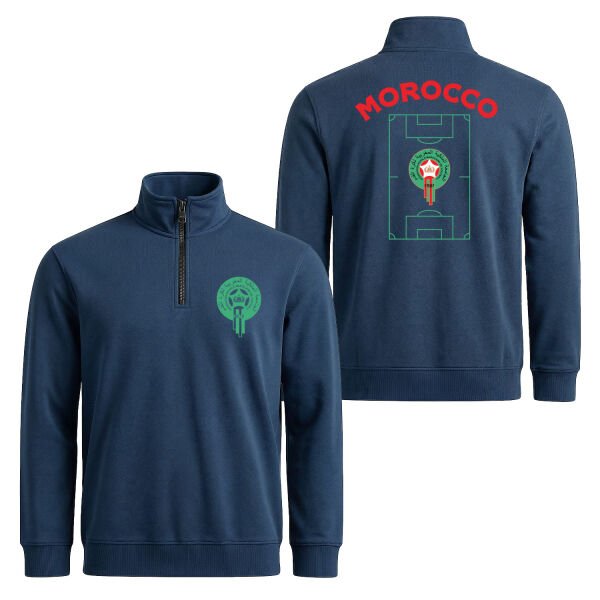 Fas Dünya Kupası 2026 Yarım Fermuarlı Sweatshirt L - İndigo Mavisi