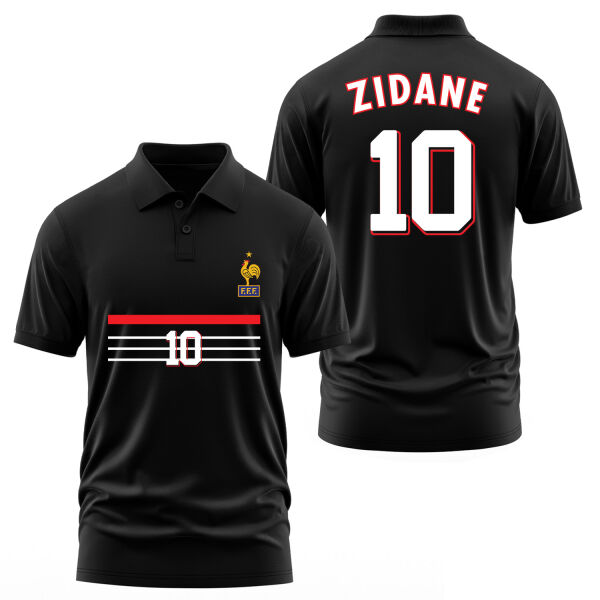 Zinedine Zidane 98 Fransa Polo Tişört L - Siyah
