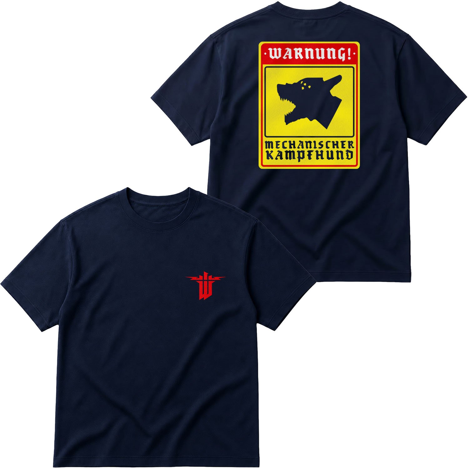 WARNUNG! Mechanischer Kampfhund | Wolfenstein Oversize Tişört S - İndigo Mavisi