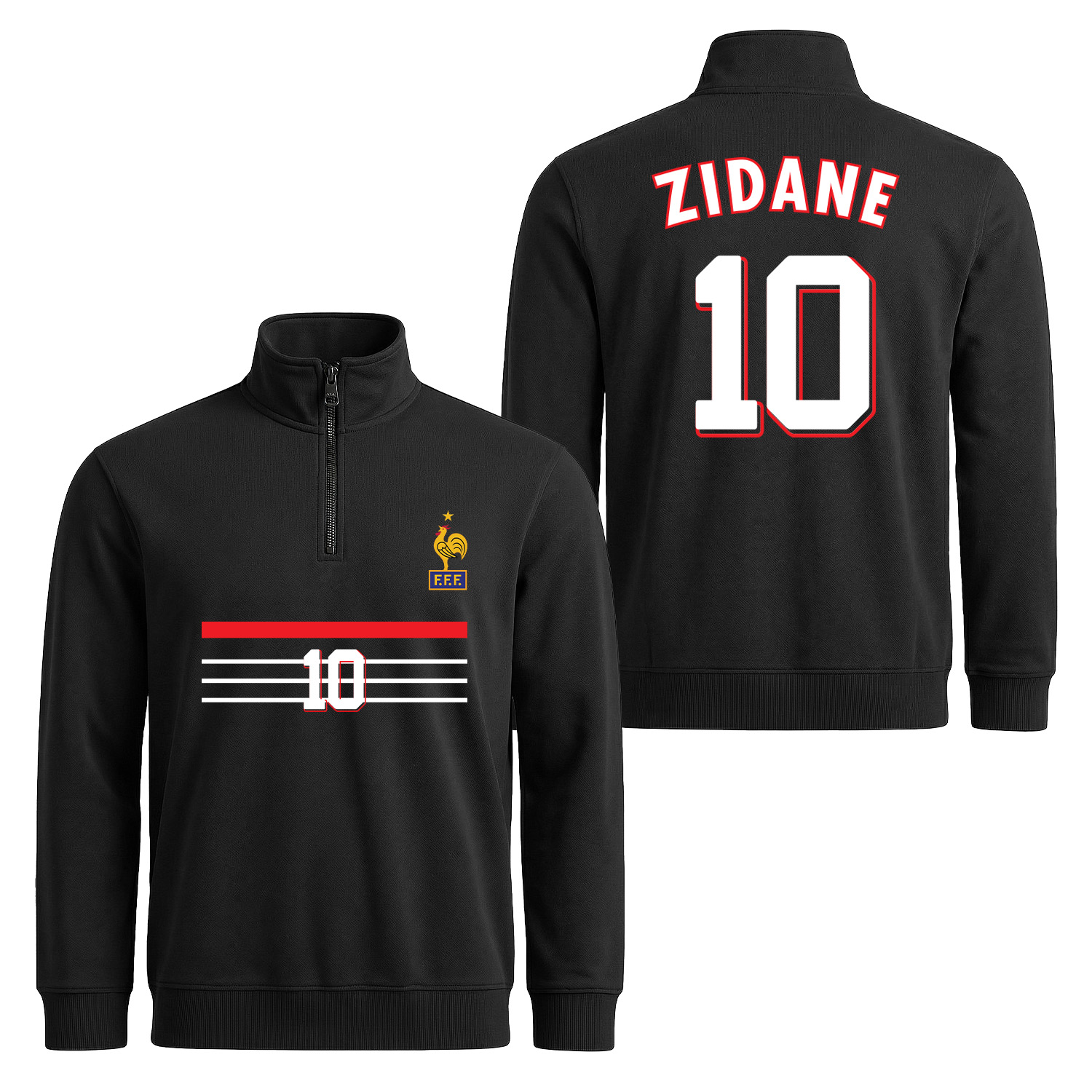 Zinedine Zidane 98 Fransa Yarım Fermuarlı Sweatshirt XL - Siyah