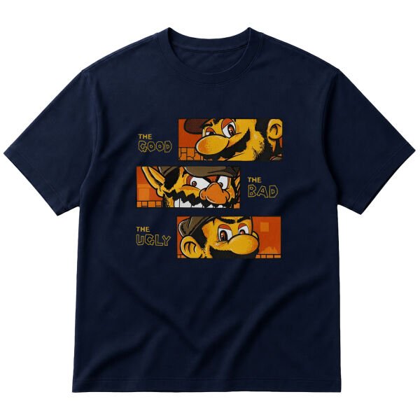 Mario Bros The Good, Bad & Ugly Oversize Tişört L - İndigo Mavisi