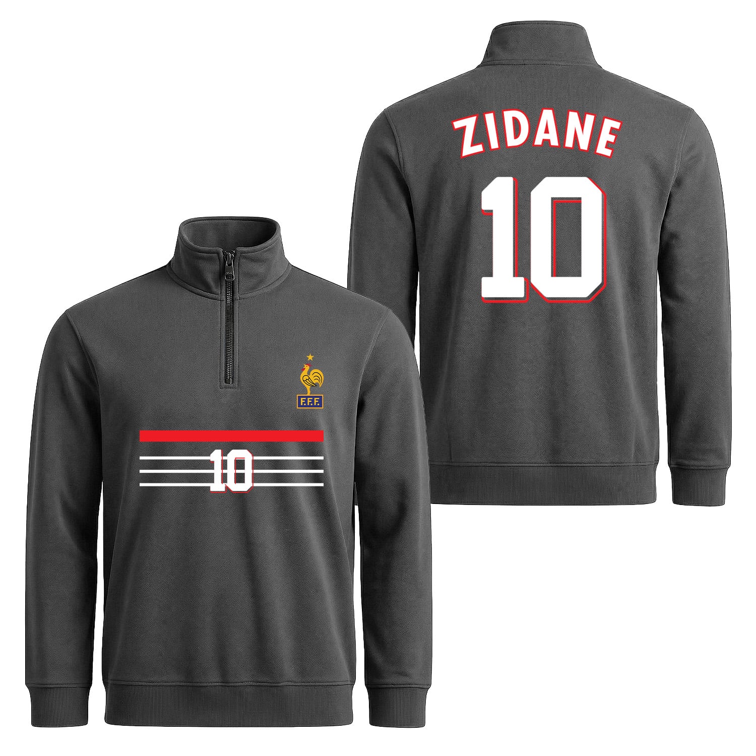 Zinedine Zidane 98 Fransa Yarım Fermuarlı Sweatshirt L - Füme