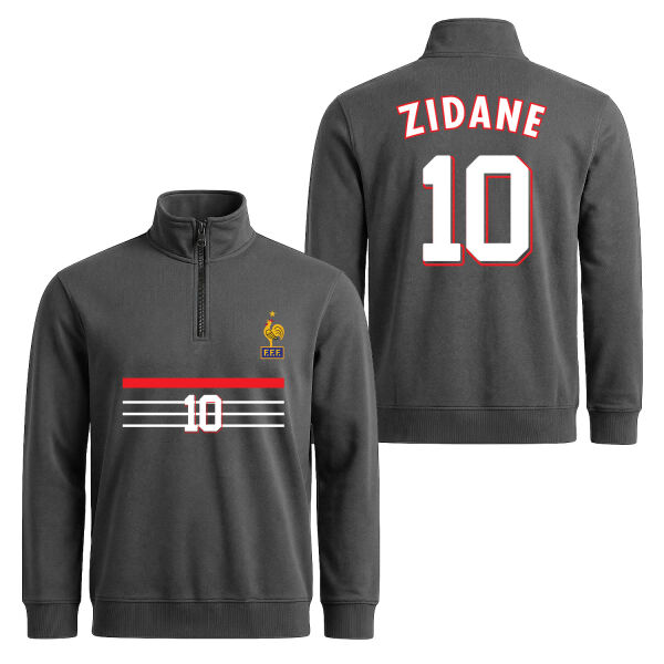 Zinedine Zidane 98 Fransa Yarım Fermuarlı Sweatshirt XL - Füme