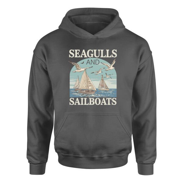 Seagulls and Sailboats Hoodie S - Füme