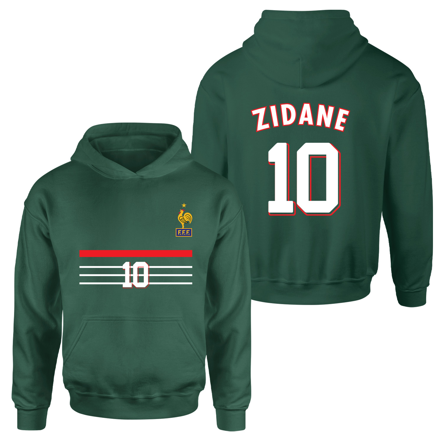 Zinedine Zidane 98 Fransa Hoodie S - Nefti Yeşili