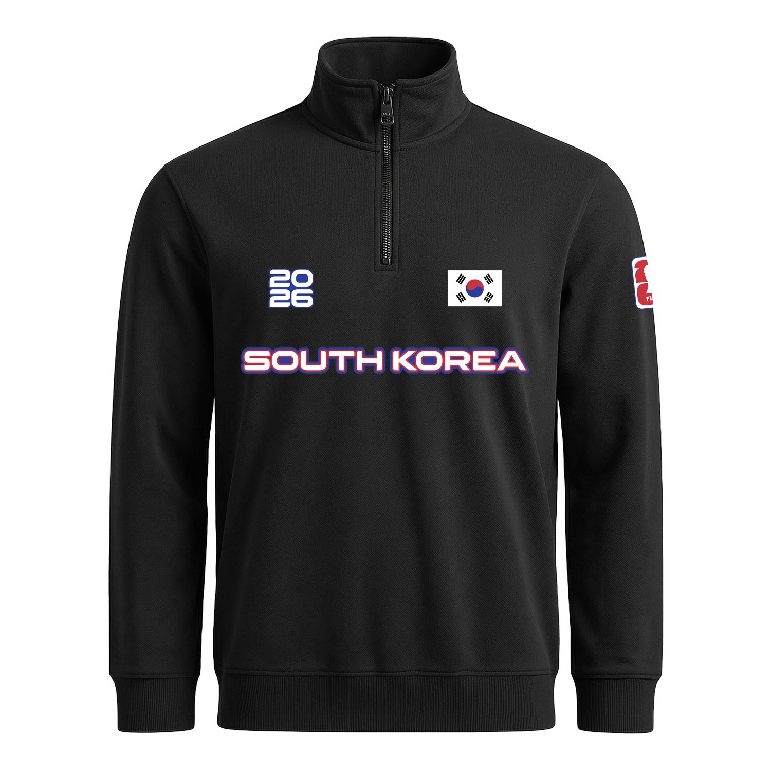 Güney Kore 2026 Yarım Fermuarlı Sweatshirt XXL - Siyah
