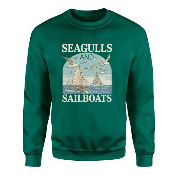 Seagulls and Sailboats Sweatshirt L - Nefti Yeşili
