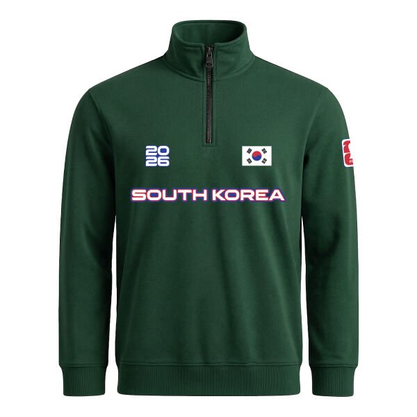 Güney Kore 2026 Yarım Fermuarlı Sweatshirt L - Nefti Yeşili