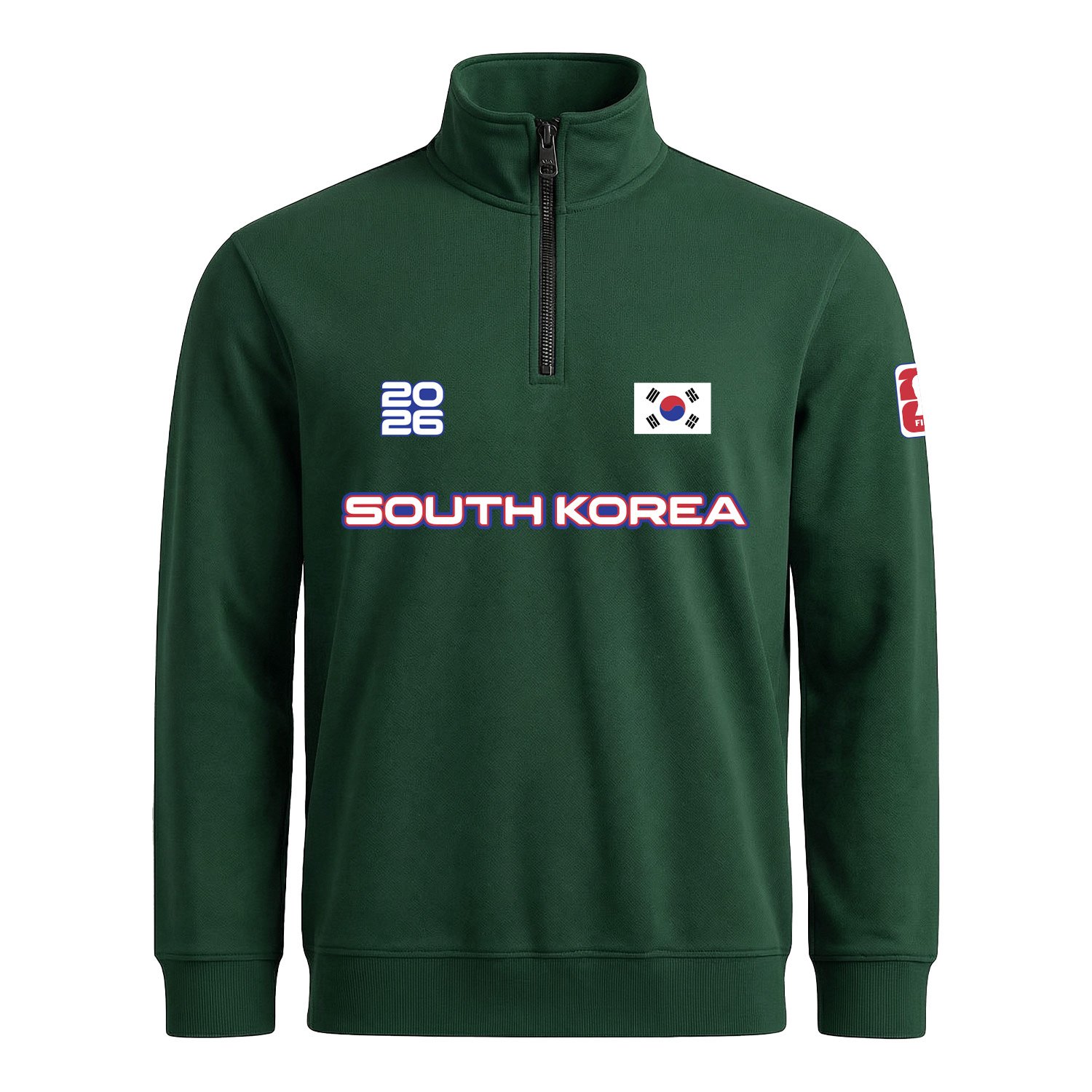Güney Kore 2026 Yarım Fermuarlı Sweatshirt XXL - Nefti Yeşili