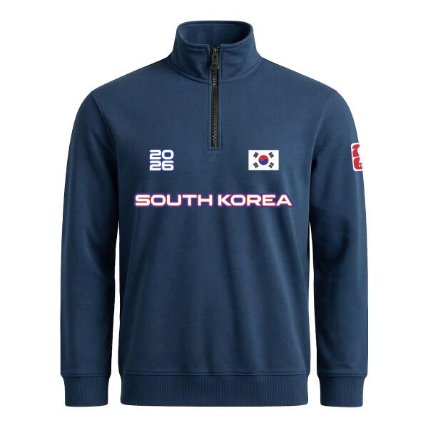 Güney Kore 2026 Yarım Fermuarlı Sweatshirt XL - İndigo Mavisi