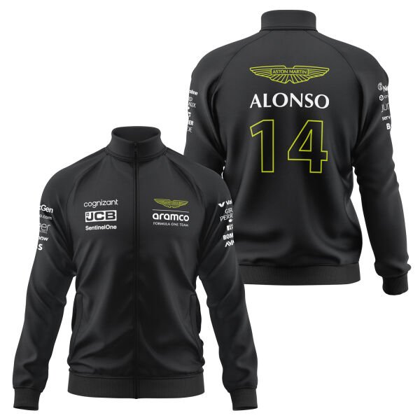 Fernando Alonso 14 | Aston Martin Fermuarlı Sweatshirt XL - Siyah