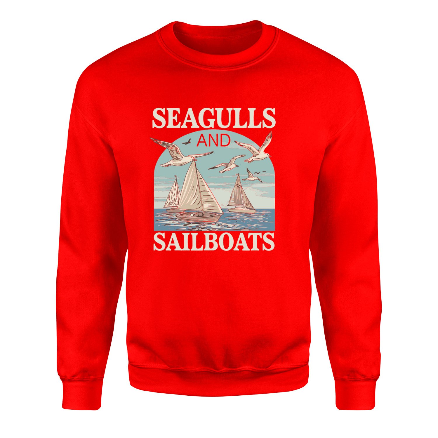 Seagulls and Sailboats Sweatshirt XL - Kırmızı