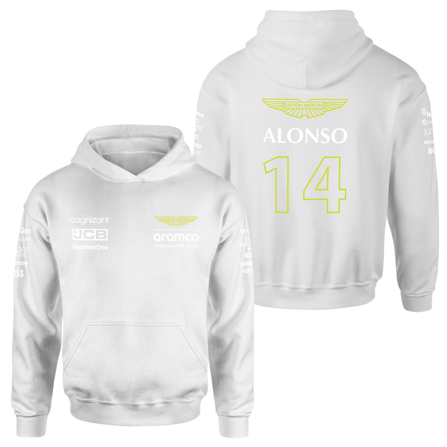 Fernando Alonso 14 | Aston Martin Hoodie XL - Beyaz