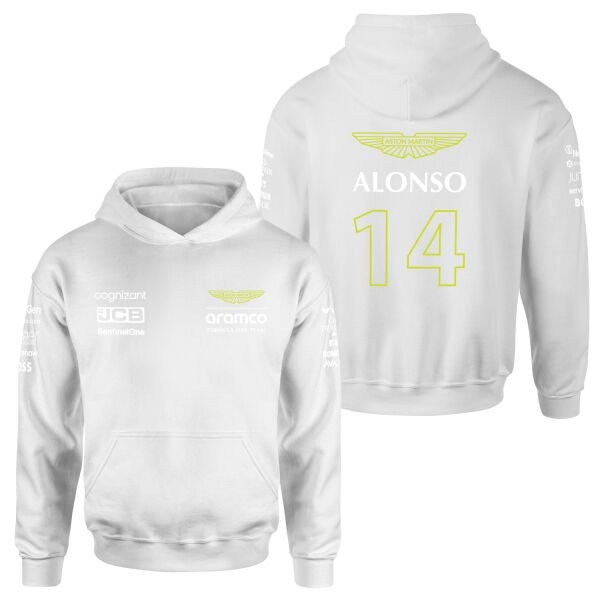 Fernando Alonso 14 | Aston Martin Hoodie XL - Beyaz