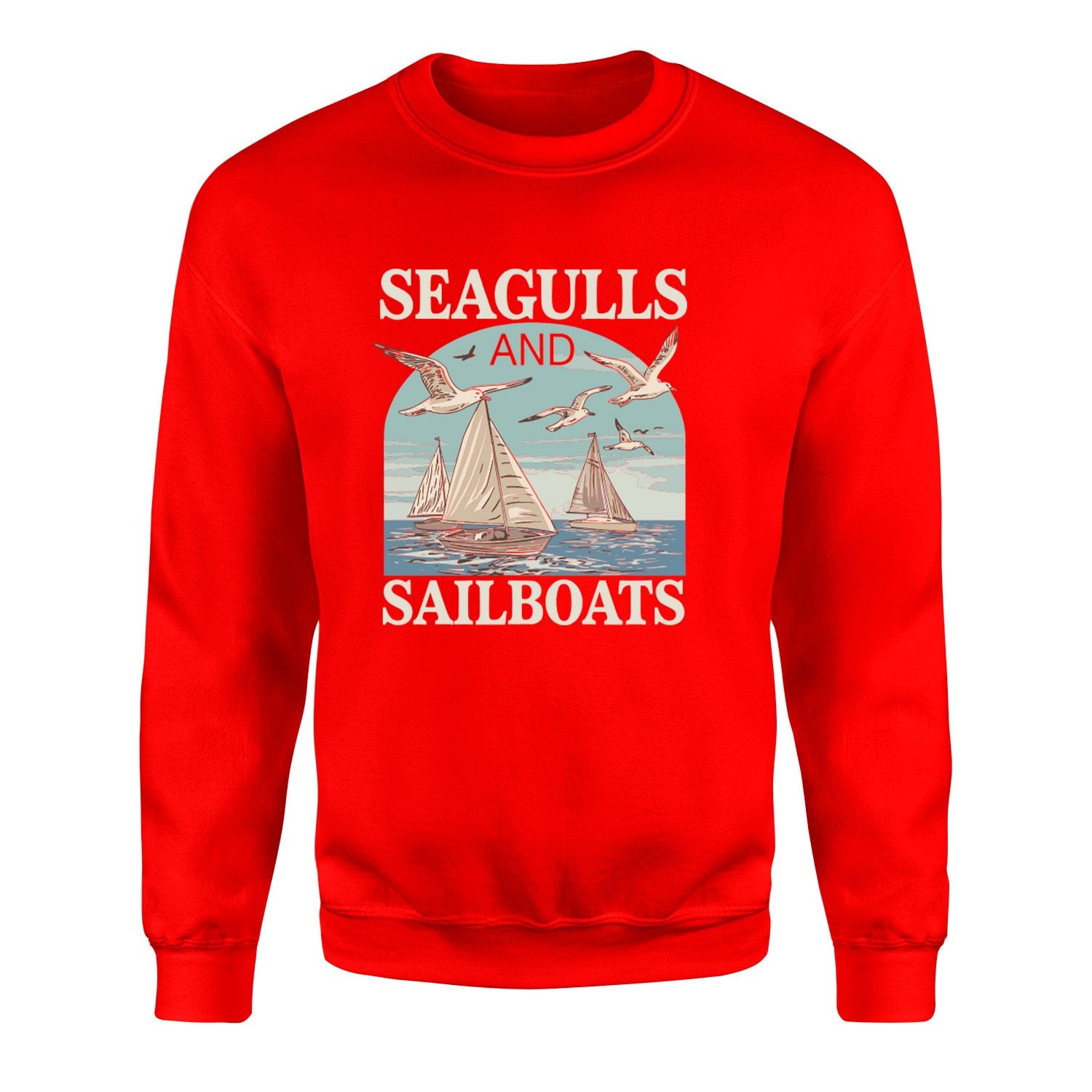 Seagulls and Sailboats Sweatshirt XXL - Kırmızı