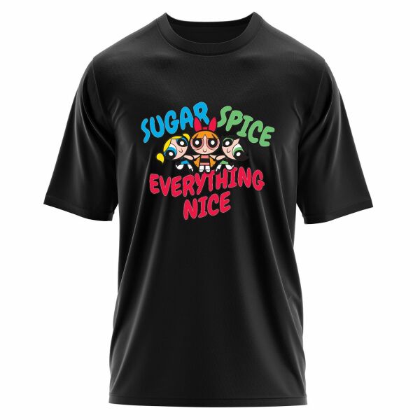 Sugar, Spice & Everything Nice Oversize Tişört XL - Siyah