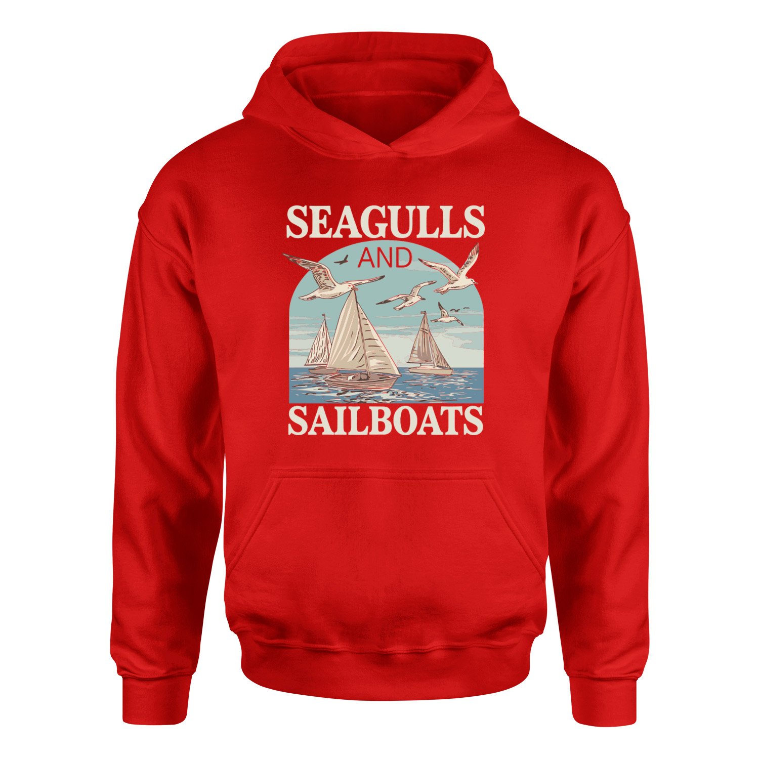 Seagulls and Sailboats Hoodie S - Kırmızı