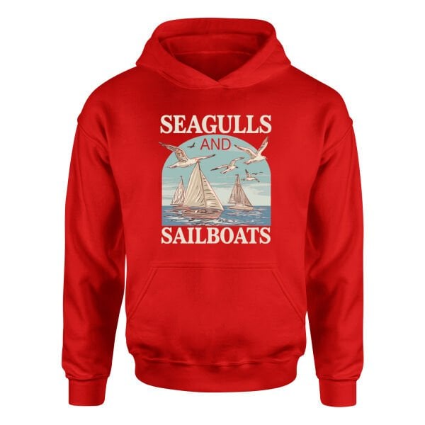 Seagulls and Sailboats Hoodie S - Kırmızı