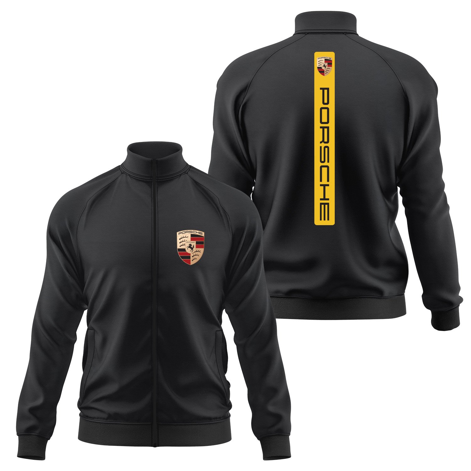 Porsche V Graphic Racing Yellow Fermuarlı Sweatshirt XXL - Siyah