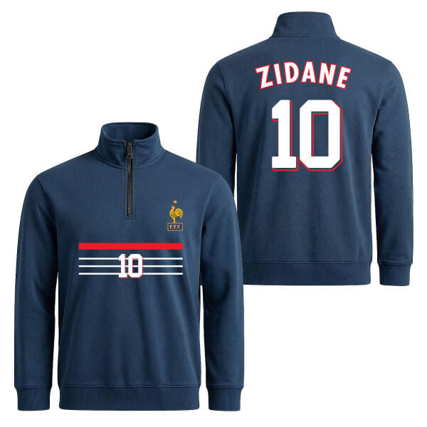 Zinedine Zidane 98 Fransa Yarım Fermuarlı Sweatshirt XXL - İndigo Mavisi