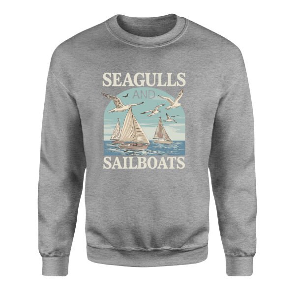 Seagulls and Sailboats Sweatshirt XL - Gri
