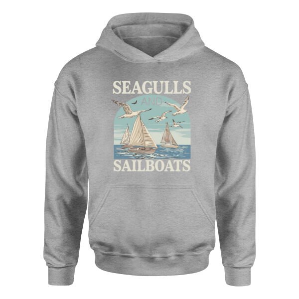 Seagulls and Sailboats Hoodie M - Gri