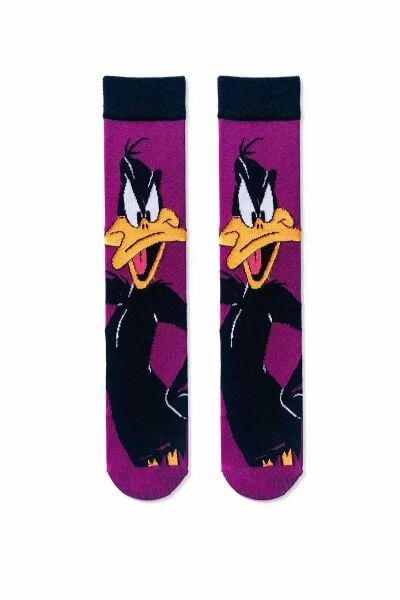 Duffy Duck Desenli Mor Çorap