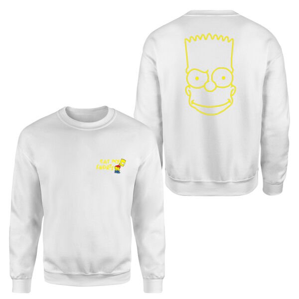 Eat My Shorts Bart Simpson Sweatshirt XL - Beyaz