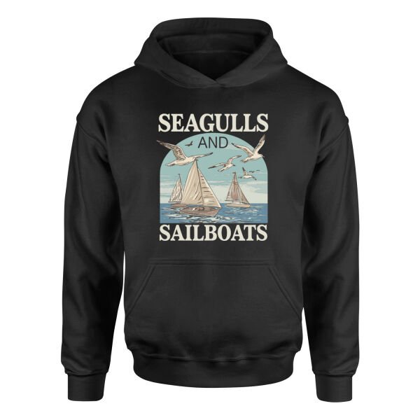 Seagulls and Sailboats Hoodie S - Siyah