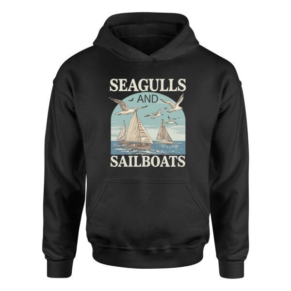 Seagulls and Sailboats Hoodie M - Siyah