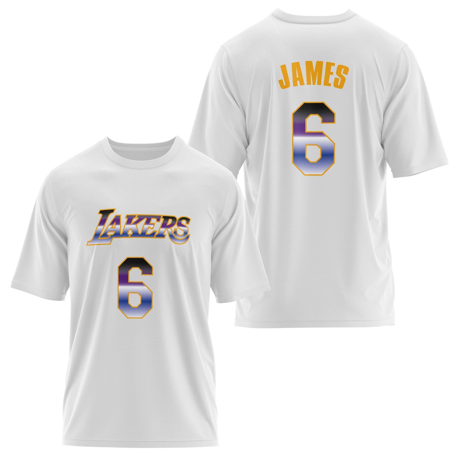 LeBron James 6 Lakers Gradient Forma Oversize Tişört L - Beyaz