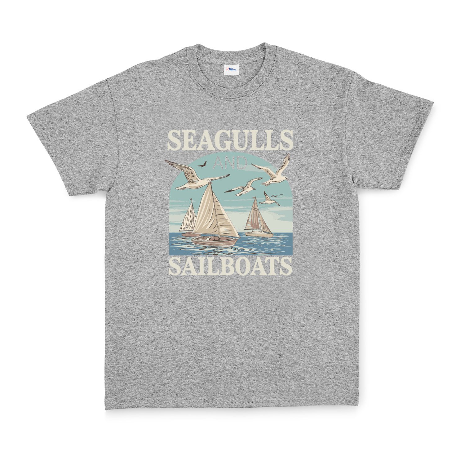 Seagulls and Sailboats Tişört M - Gri
