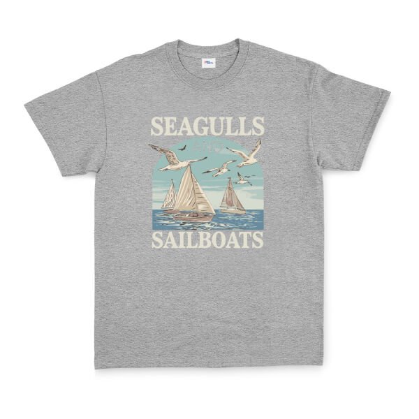 Seagulls and Sailboats Tişört M - Gri