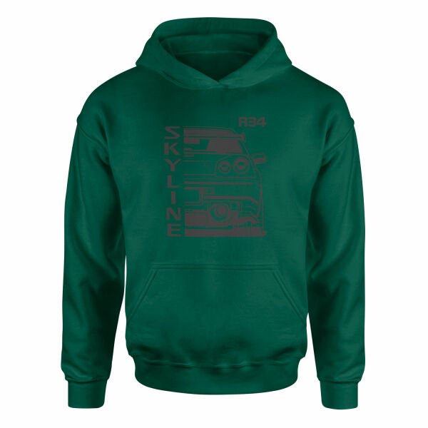R34 Skyline Hoodie XXL - Nefti Yeşili
