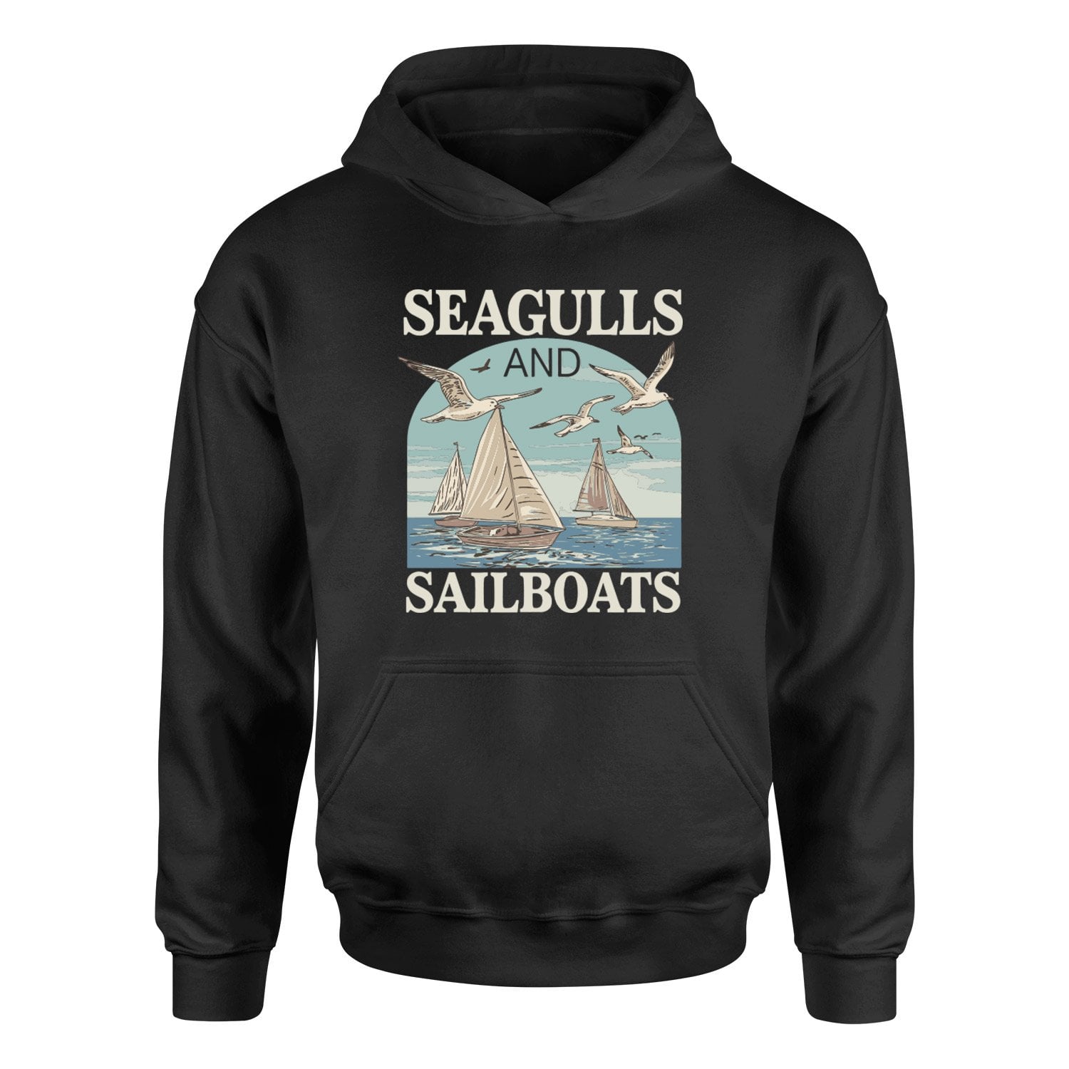 Seagulls and Sailboats Hoodie XL - Siyah