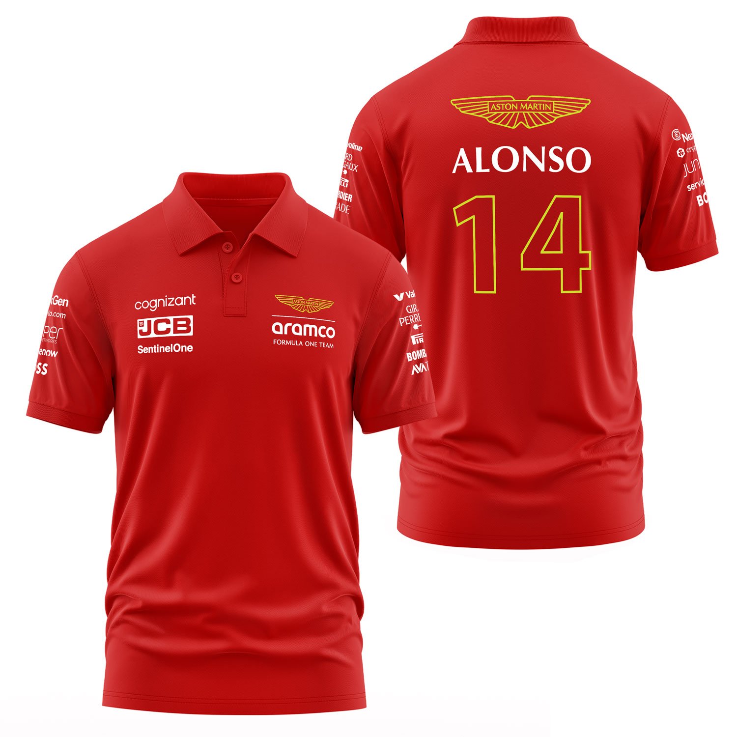 Fernando Alonso 14 | Aston Martin Polo Tişört XL - Kırmızı