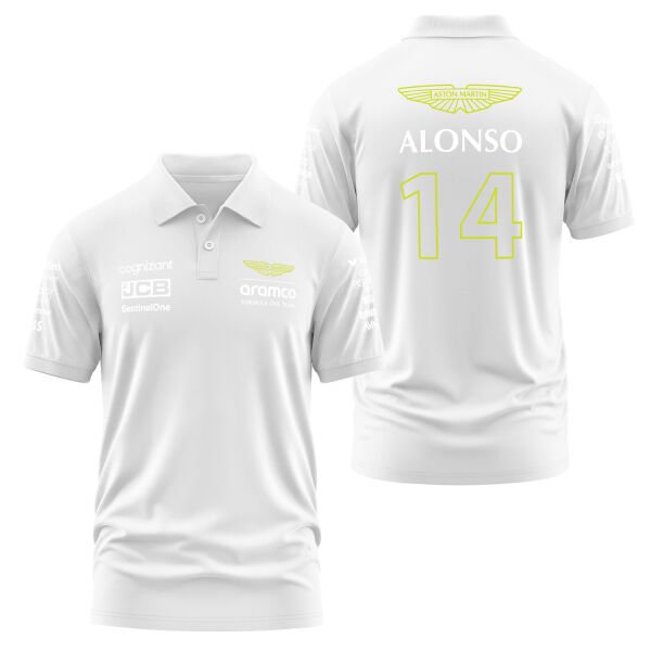 Fernando Alonso 14 | Aston Martin Polo Tişört XL - Beyaz