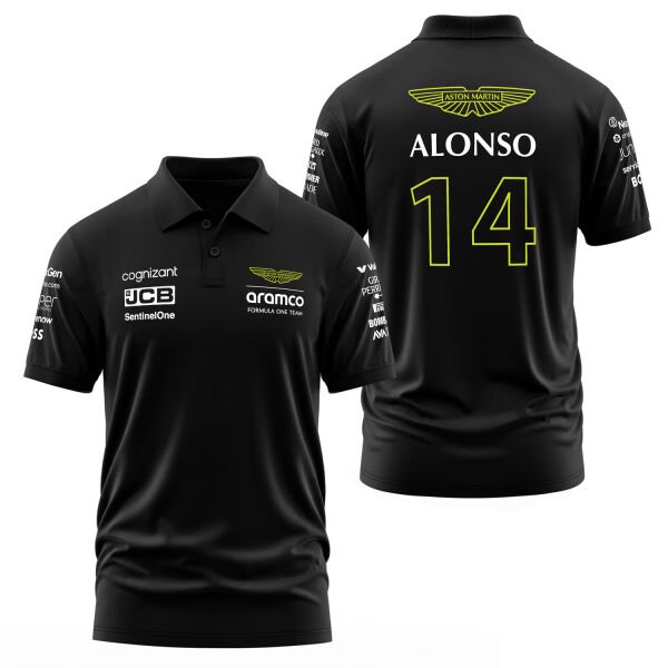 Fernando Alonso 14 | Aston Martin Polo Tişört S - Siyah