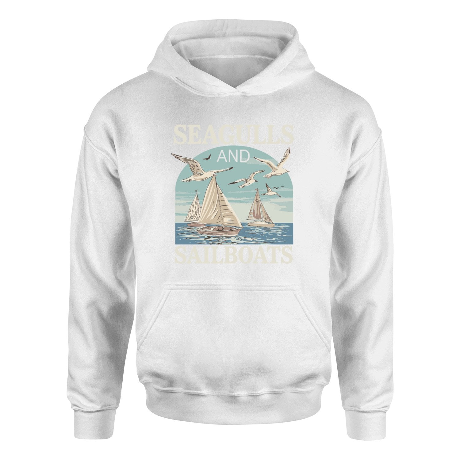 Seagulls and Sailboats Hoodie S - Beyaz