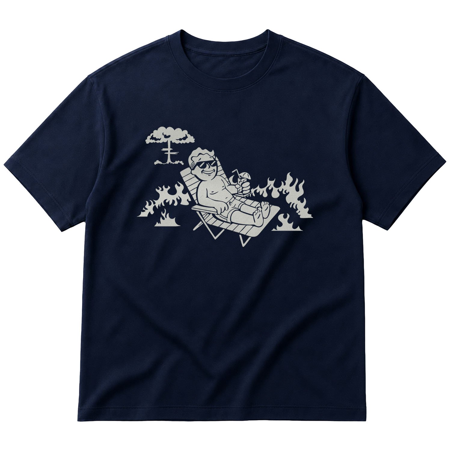Best Time for a Vacation | Vault Boy Oversize Tişört XL - İndigo Mavisi